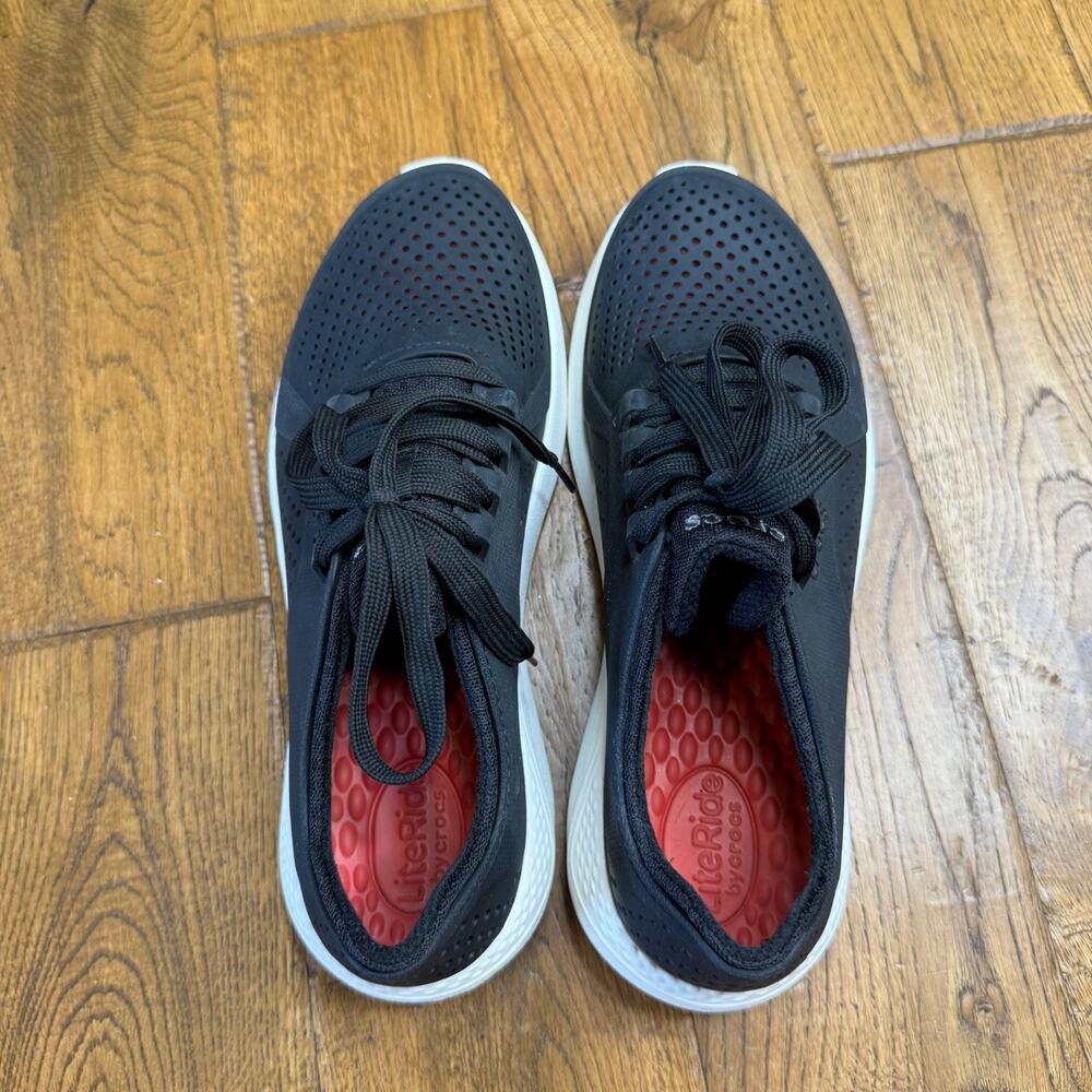 Crocs LiteRide Pacer Black Lace Up Comfort Sneakers 205234 Women’s Size 10 - Picture 6 of 6